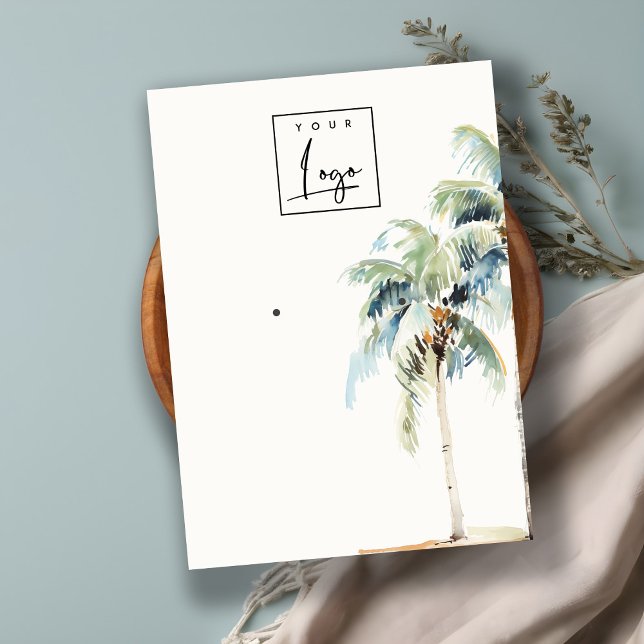 Tropical Coastal Palm Tree Earring Display Logo Business Card (Creator Uploaded)