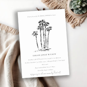 Tropical Coastal Palm Tree Sketch Bridal Shower Invitation