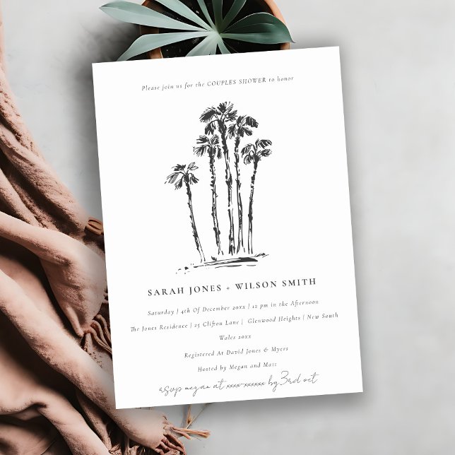 Tropical Coastal Palm Tree Sketch Couples Shower Invitation (Creator Uploaded)