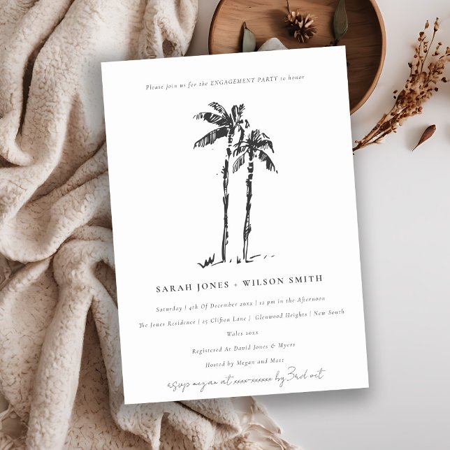 Tropical Coastal Palm Tree Sketch Engagement  Invitation (Creator Uploaded)