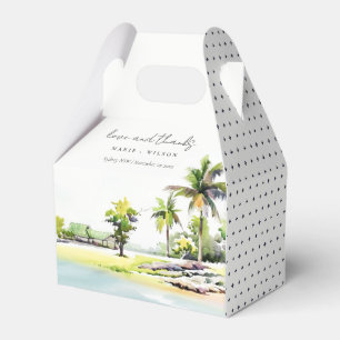 Tropical Coastal Palm Trees Watercolor Wedding Favour Box