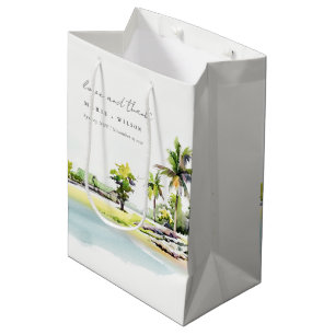Tropical Coastal Palm Trees Watercolor Wedding Medium Gift Bag