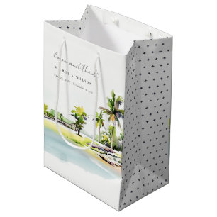Tropical Coastal Palm Trees Watercolor Wedding Medium Gift Bag