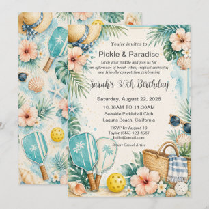 Tropical Coastal Pickleball Birthday Invitation