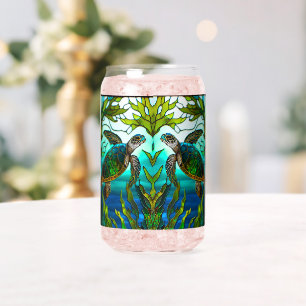 Tropical Coastal Sea Turtle Teal Blue Green  Can Glass