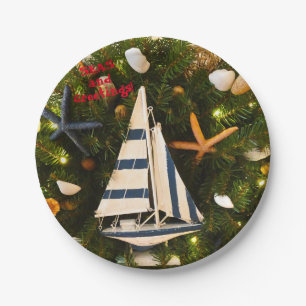 Tropical Coastal 'SEAS and Greetings' Christmas Paper Plate