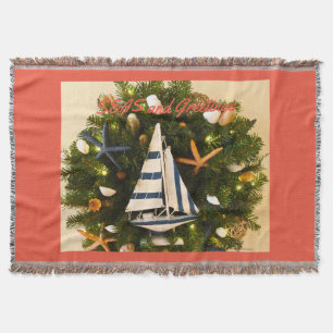 Tropical Coastal 'SEAS and Greetings' Christmas Throw Blanket