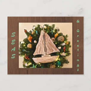 Tropical Coastal Seas & Greetings Beach Christmas Postcard
