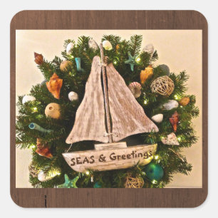 Tropical Coastal SEAS & Greetings Beach Christmas Square Sticker