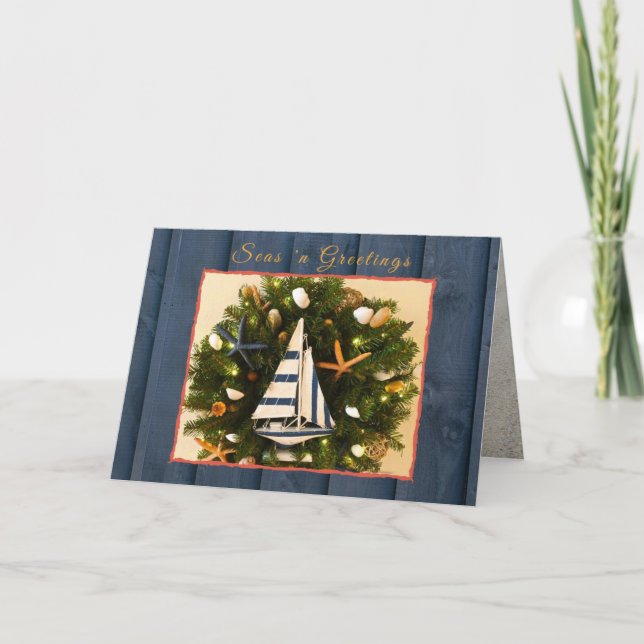 Tropical Coastal Seas 'n Greetings Christmas Holiday Card (Front)