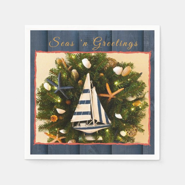 Tropical Coastal Seas 'n Greetings Christmas Napkin (Front)