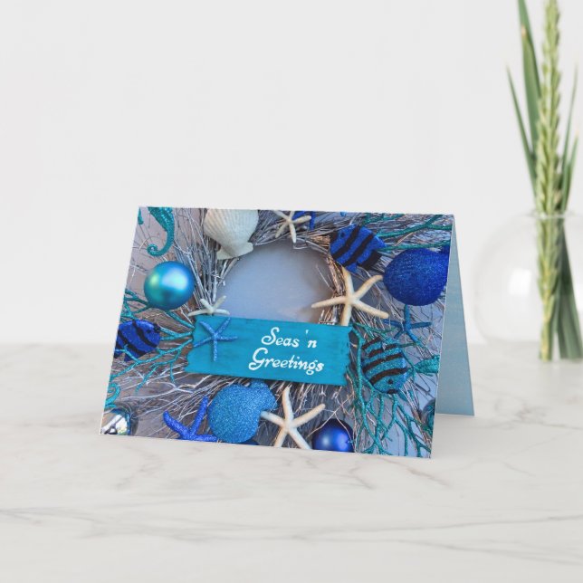 Tropical Coastal Seashell Holiday Christmas Card (Front)