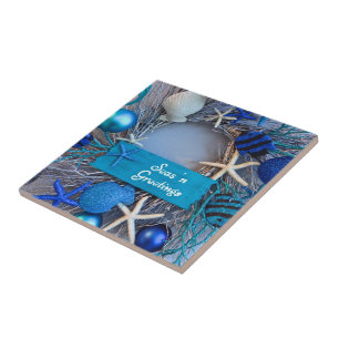 Tropical Coastal Seashell Holiday Christmas Tile