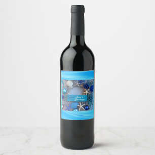 Tropical Coastal Seashell Holiday Christmas Wine Label