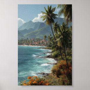Tropical Coastal Village - Scenic Ocean Art Poster