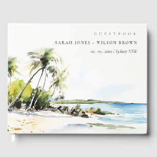 Tropical Coastal Watercolor Destination Wedding Guest Book