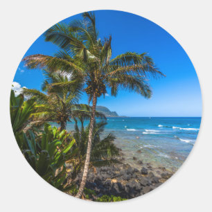 Tropical coastline classic round sticker