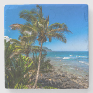Tropical coastline stone coaster
