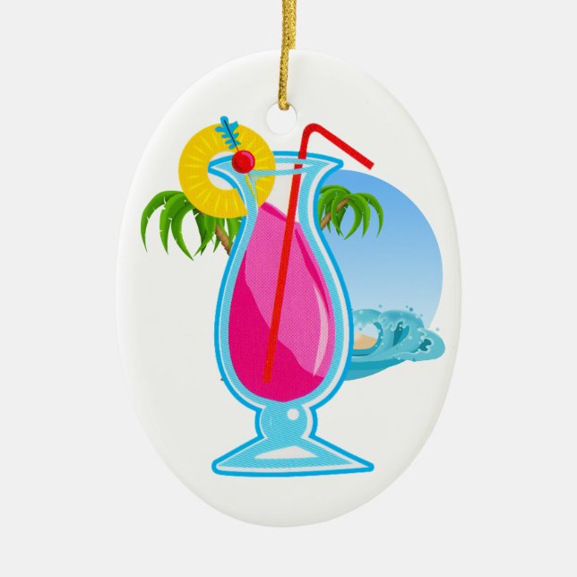 Tropical Cocktail Ceramic Tree Decoration (Front)