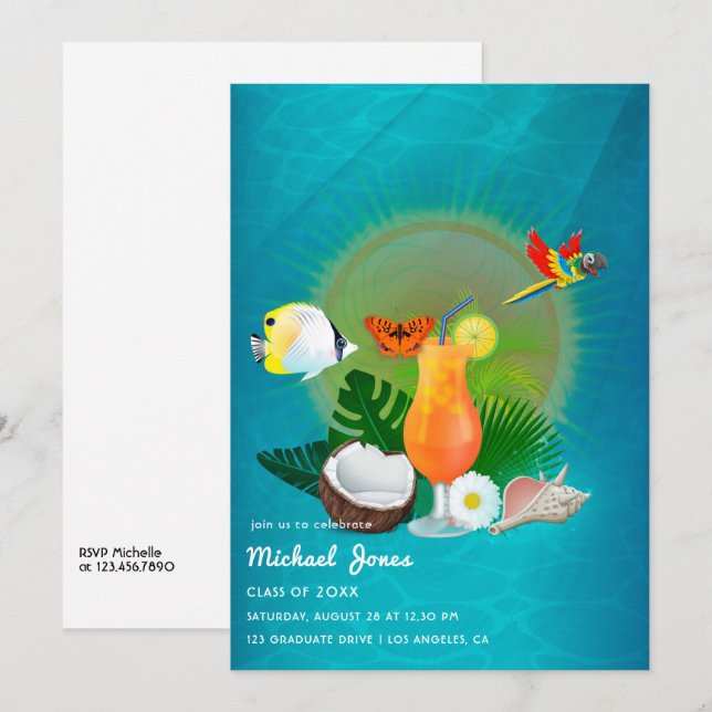 Tropical Cocktail Graduation Party Invitation (Front/Back)