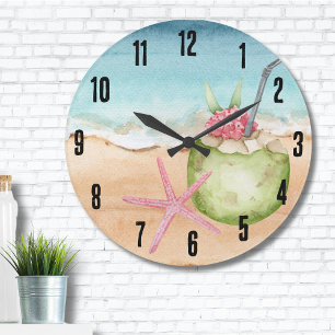 Tropical Cocktail Hour Beach Large Clock
