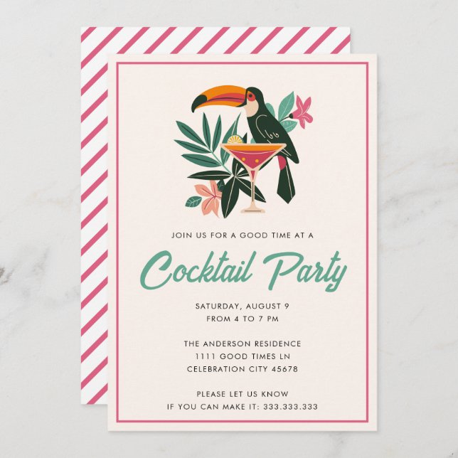 Tropical Cocktail Party Backyard Summer Drinks Invitation (Front/Back)