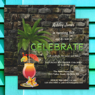Tropical Cocktail Party Neon Adult Birthday Invitation