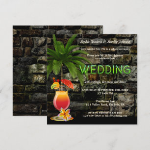 Tropical Cocktail Party Neon After Wedding Invitation