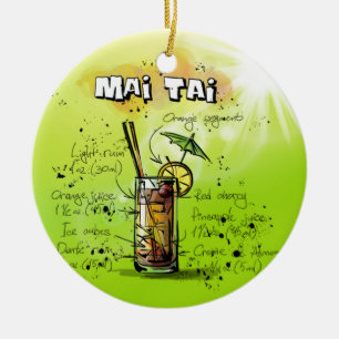 Tropical Cocktail Recipe Ceramic Tree Decoration