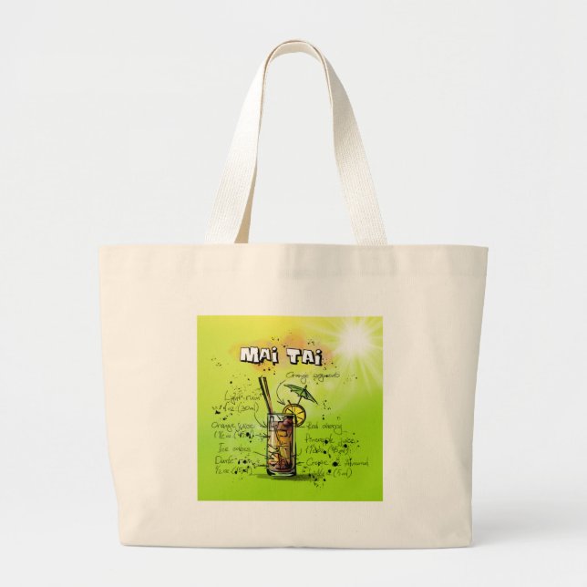 Tropical Cocktail Recipe Large Tote Bag (Front)