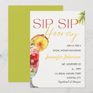 Tropical Cocktail Sip Sip Hooray Bridal Shower Invitation