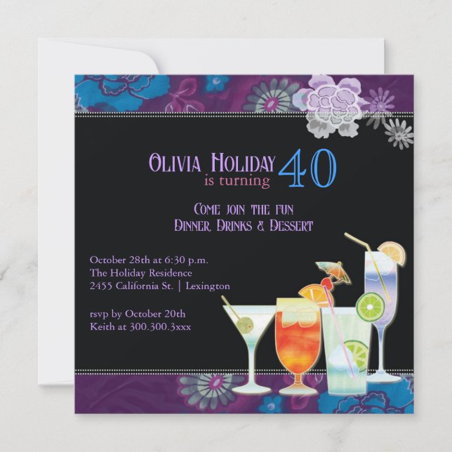 Tropical Cocktails 40th Birthday Party Invitation (Front)