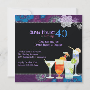 Tropical Cocktails 40th Birthday Party Invitation