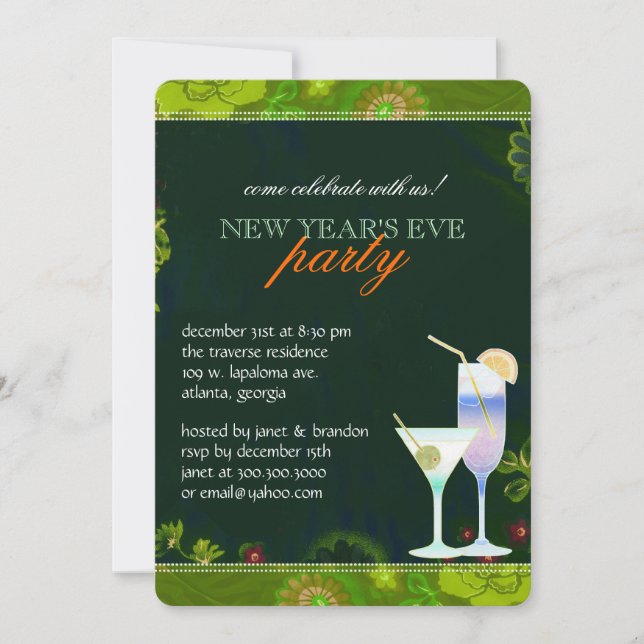 Tropical Cocktails New Years Eve Party Invitation (Front)