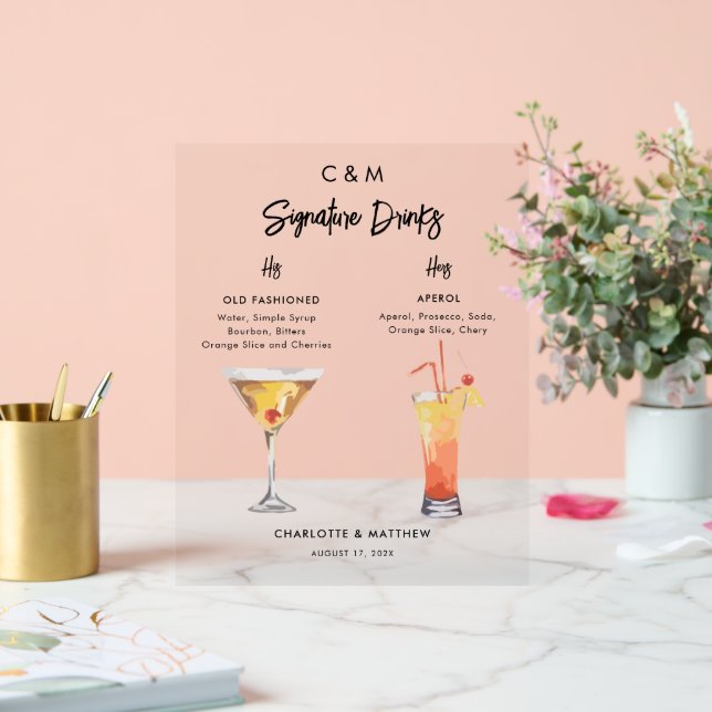 Tropical Cocktails Signature Drinks Custom Wedding Acrylic Sign (Wedding)
