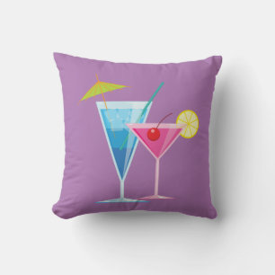 Tropical Cocktails Summer Pillow on Purple
