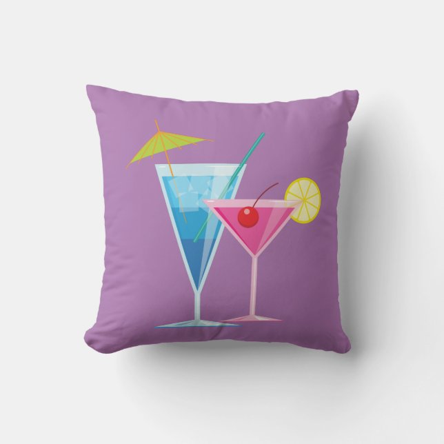 Tropical Cocktails Summer Pillow on Purple (Front)