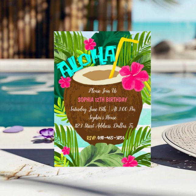Tropical Coconut Aloha Birthday Invitation (Creator Uploaded)
