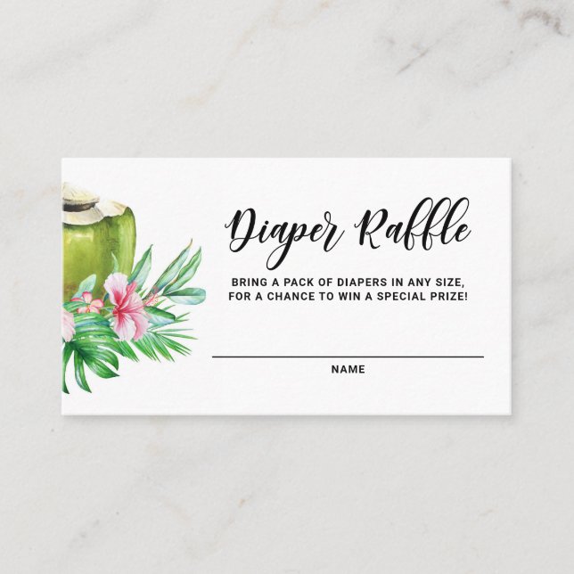 Tropical Coconut Baby Shower Diaper Raffle Card (Front)