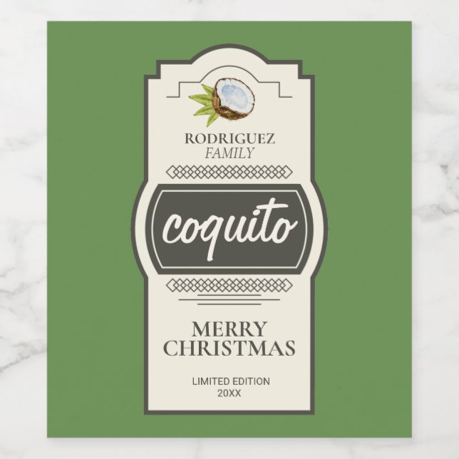 Tropical Coconut Coquito Christmas Drink Wine Label (Single Label)