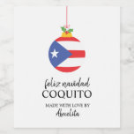 Tropical Coconut Coquito Christmas Drink Wine Label<br><div class="desc">Label your coconut and rum coquito bottles this Christmas.  Label
has the Puerto Rican flag Christmas ball and holly.</div>