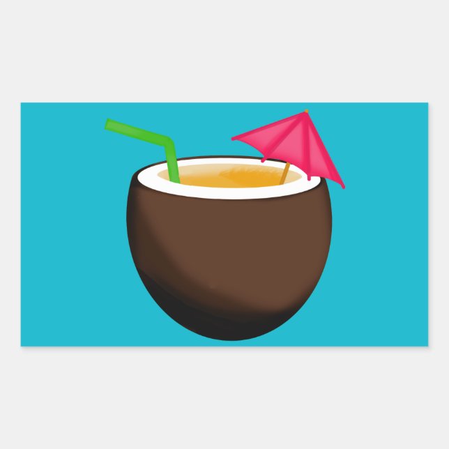 Tropical Coconut Drink Rectangular Sticker (Front)