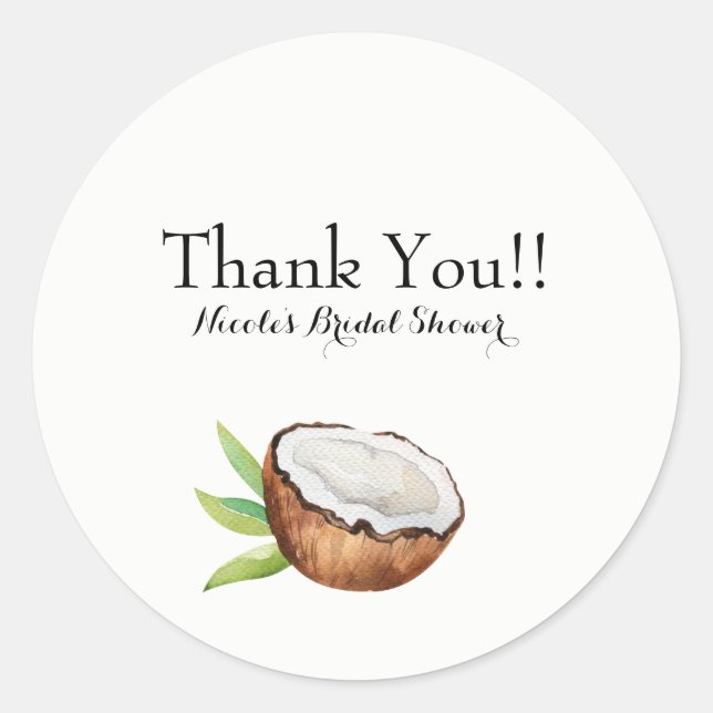 Tropical Coconut Elegant Wedding Party Favour Classic Round Sticker (Front)