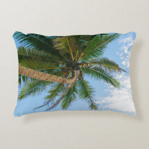 Tropical Coconut Palm Tree Under Blue Sky Decorative Cushion
