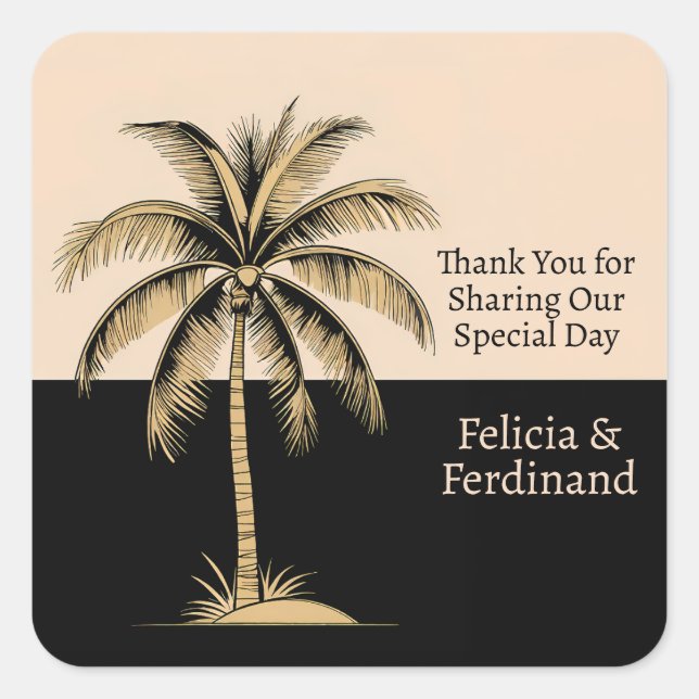 Tropical Coconut Palm Tree Vintage Style Square Sticker (Front)