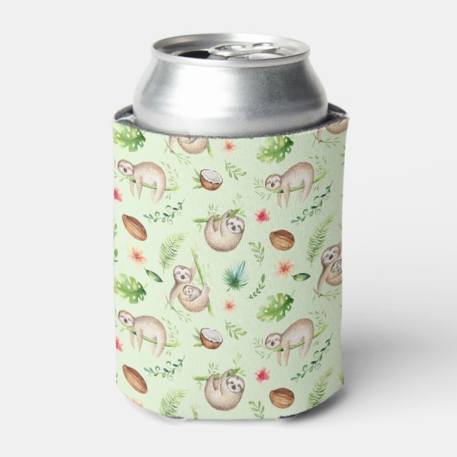 Tropical Coconut Sloth Pattern Can Cooler (Can Front)