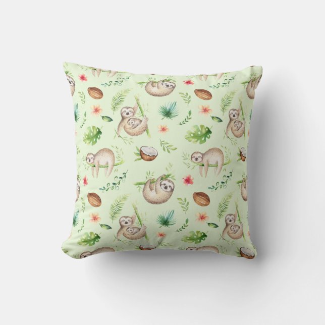 Tropical Coconut Sloth Pattern Cushion (Front)