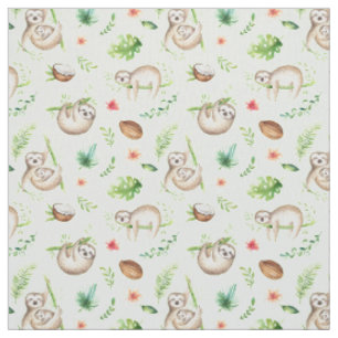 Tropical Coconut Sloth Pattern Fabric