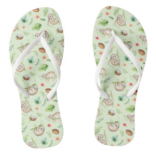 Tropical Coconut Sloth Pattern Flip Flops
