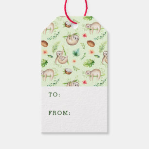 Tropical Coconut Sloth Pattern Gift Tags